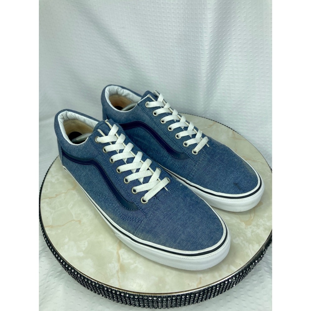 Vans Denim Canvas Low Top Sneakers Mens Sz 13 Navy Blue Streetwear Comfort Shoes